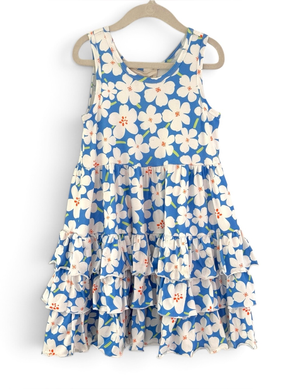 Mabel + Honey Girl’s Dress Blue Floral Tiered Ruffle Sleeveless 6